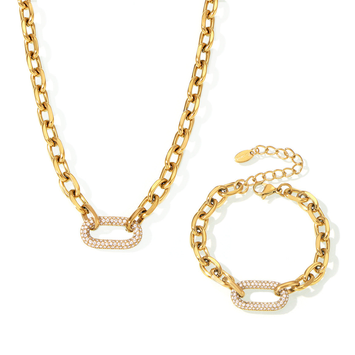 Ins Stainless steel gold plated necklace bracelet set