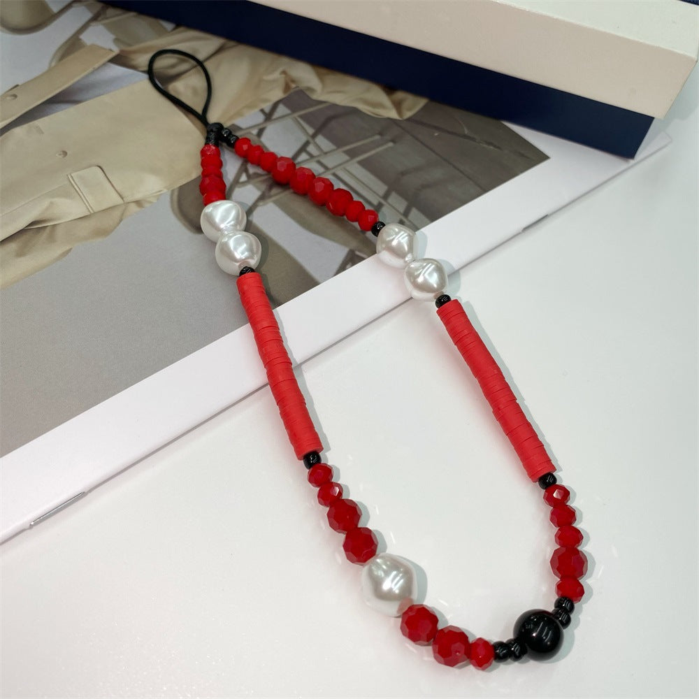 Acrylic Pearl & Crystal Phone Strap