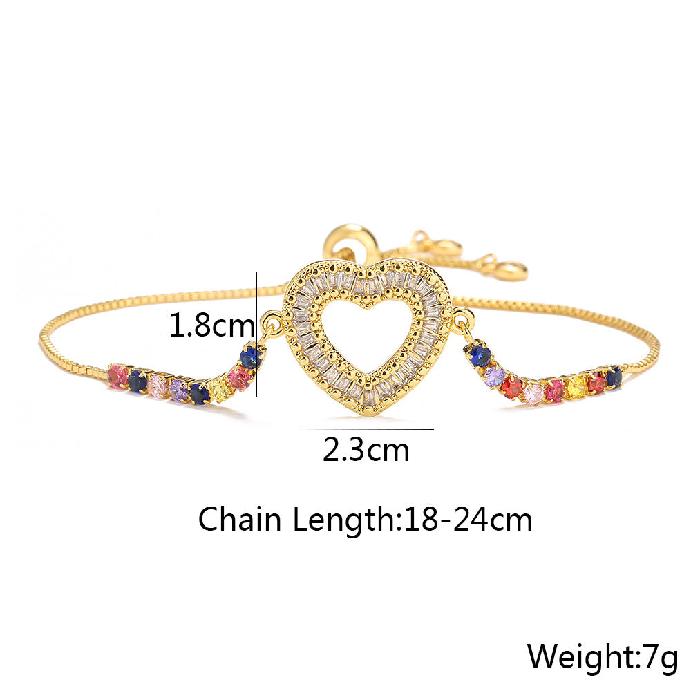 Adjustable Heart Charm Zircon Bracelet