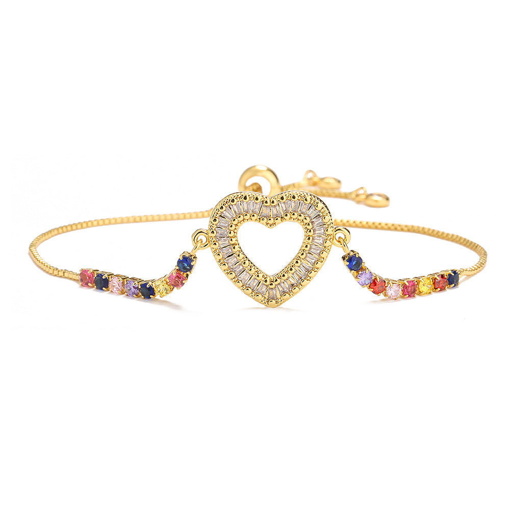 Adjustable Heart Charm Zircon Bracelet