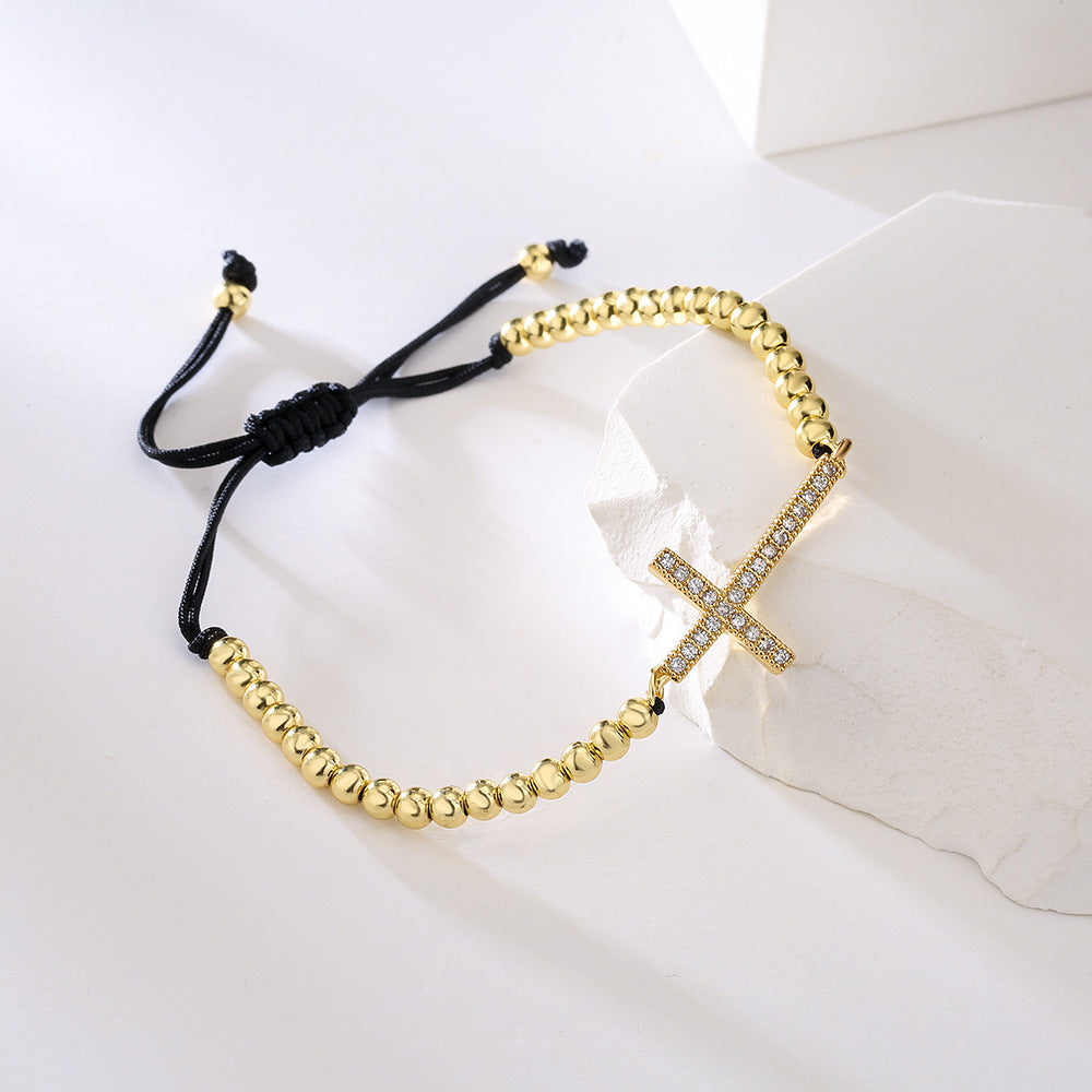 Cross Gold Bead Bracelet