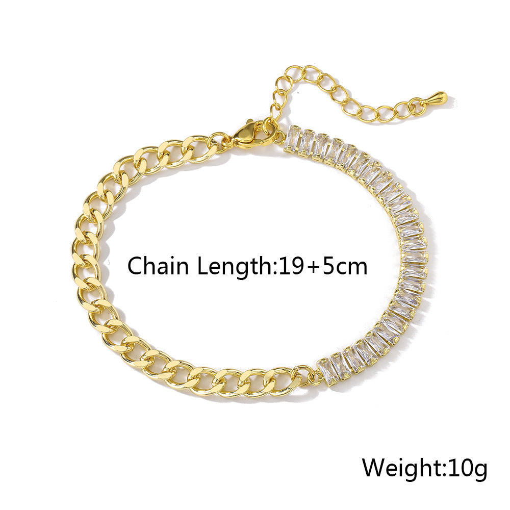 Half Zircon Chain Bracelet